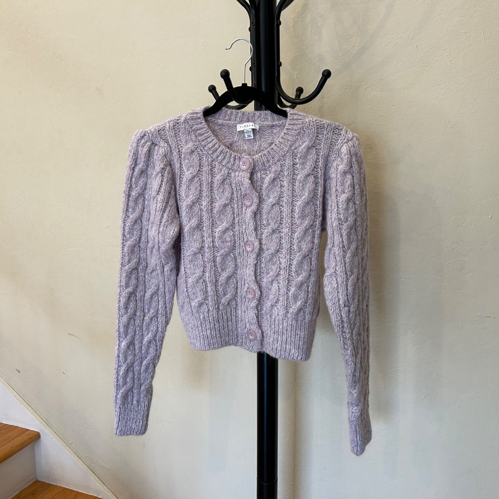 New Soft Lavender Cable-knit Long Sleeve Button Down Sweater